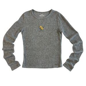 Hollister XS Gray Long Sleeve Must Have Collection Baby Tee Ribbed